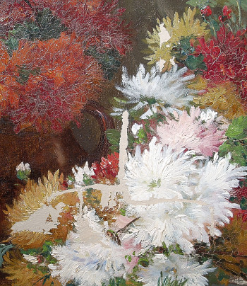 Flower painting with impastos before retouching/inpainting