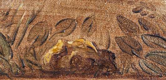 Detail - Glazing and painting on the top of a wet glaze